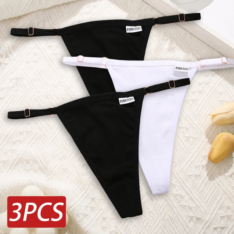 Cotton Sexy Thongs Adjustable Women's Panties Soft Panties Low Waist Seamless Thongs Woman Lingerie Tangas Mujer S-XL FINETOO