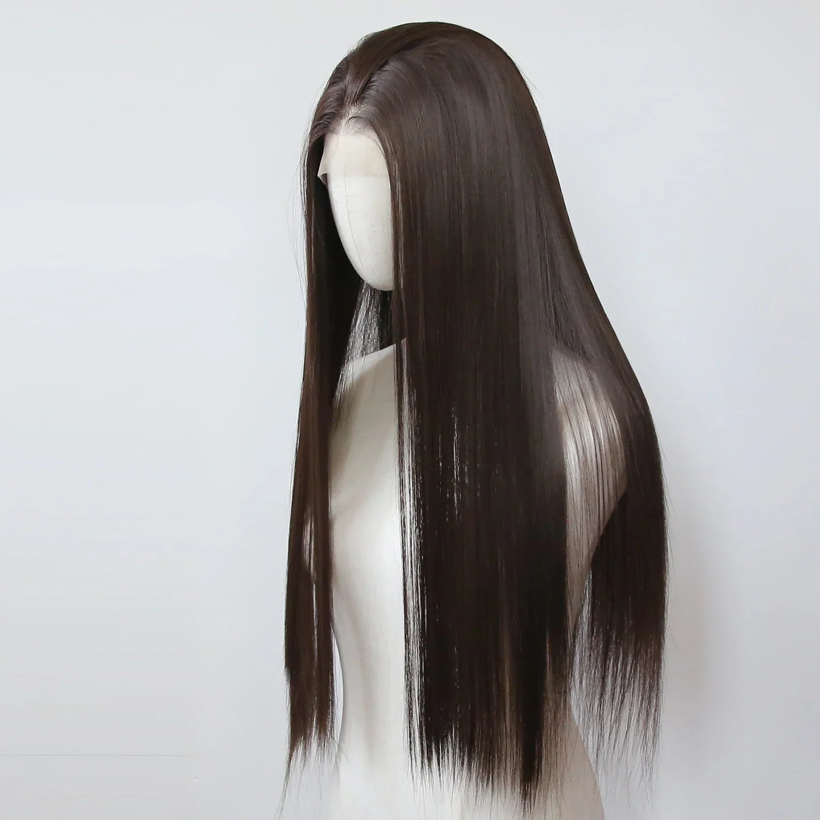 13*4 Dark Brown Synthetic Lace Front Wigs Chocolate Brown Long Straight Lace Front Wig for Women Pre Plucked Natural Hairline