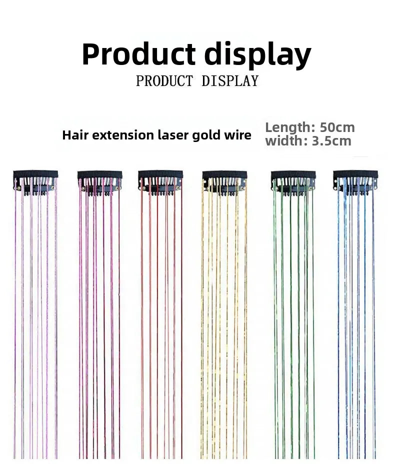 6-Piece Set BB Clip Tinsel Hair Metal Laser Gold Thread PET Laser Thread Highlighting Cross-Border Hair Accessories