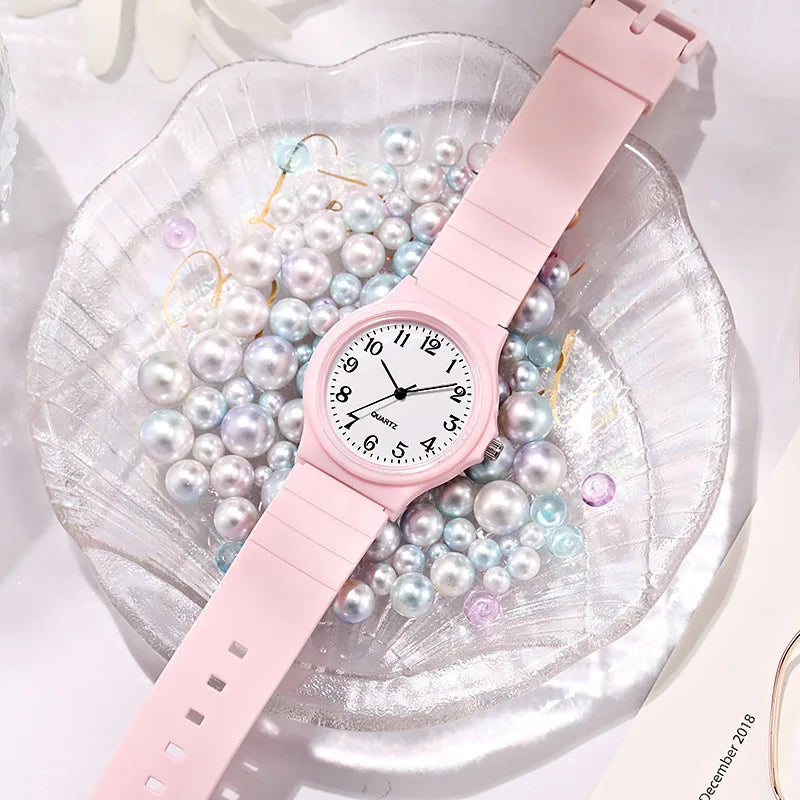Casual Exam Watch Silicone Strap Simple Women Watch Student Ladies Quartz Wristwatch Waterproof Round Small Dial Clock for Girls