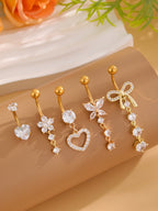 14G Gold Color Series Butterfly Dangled Belly Piercing Sets 5PCS/Lot Heart Flower Curved Navel Navel Ring Belly Button Rings