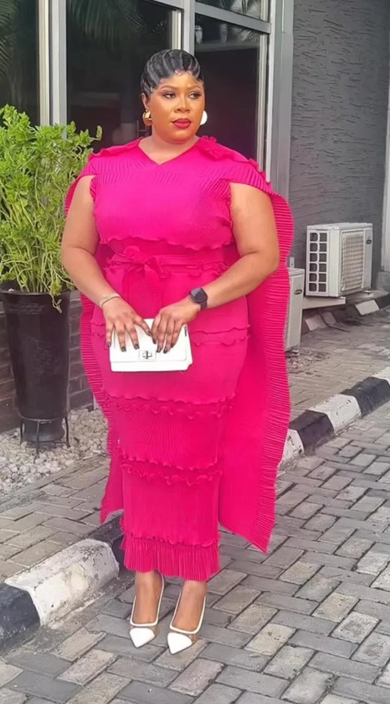 EGRM Miyake Solid Pleated French Three-dimensional Fungus Edge Cake Dress Women's Loose Long Dresses 2025 Summer New 6R8109