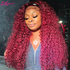 Burgundy Curly 13x6 Hd Lace Frontal Wig Human Hair 100% Brazilian 13x4 Water Deep Wave 99J Red Colored Wig For Women 30 36 Inch