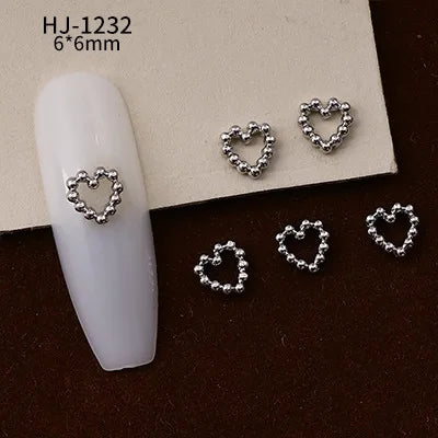 20PCS 3D Glossy Gold Silver Metallic Love Heart Various Crook Frame Solid Alloy Nail Art Rhinestones Decorations Manicure Charms