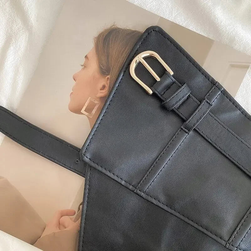 Belt for Women's Fashion with Dress and Coat Design Elastic Waistband Black Versatile Wide Belt Designer Belt