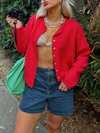 Combhasaki Women's Y2K Chic Solid Color Knitwear Cardigan Fuzzy Long Sleeve Button-down Front Closure Loose Fit Basic Sweaters