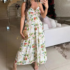 Bohemian Beach Sundresses For Women Fashion Floral Printed Sexy Sling Maxi Dresses Oversized Ladies Casual Long Dress