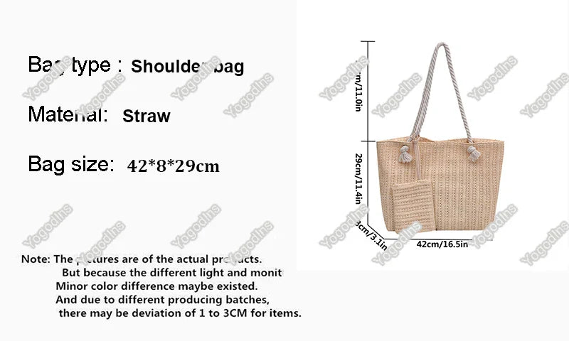 Designer Women Handbags Fashion Large Capacity Straw Tote Bag Summer Beach Bag Casual Bali Big Purse
