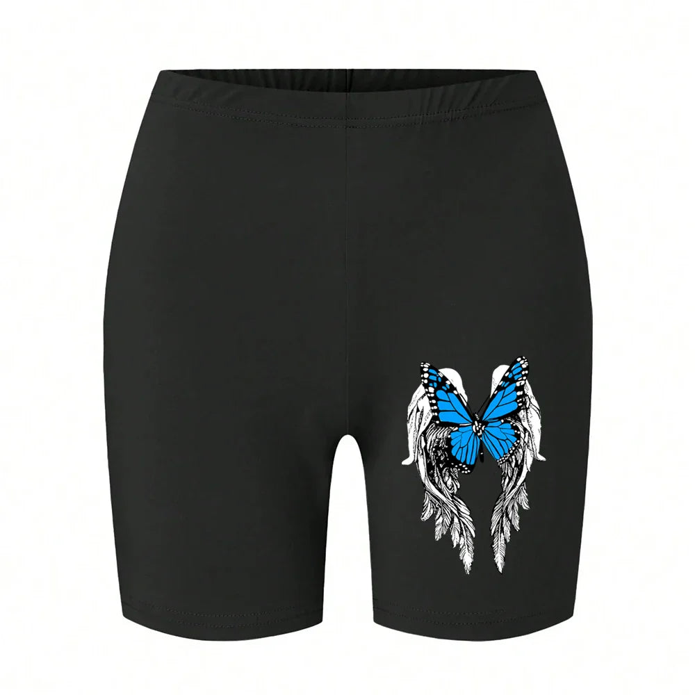 Casual Women Fitness Short Pantsbeautiful Dreamy Purple Butterfly Prints Leggings Short High Elastic Soft Thin Female Sportswear