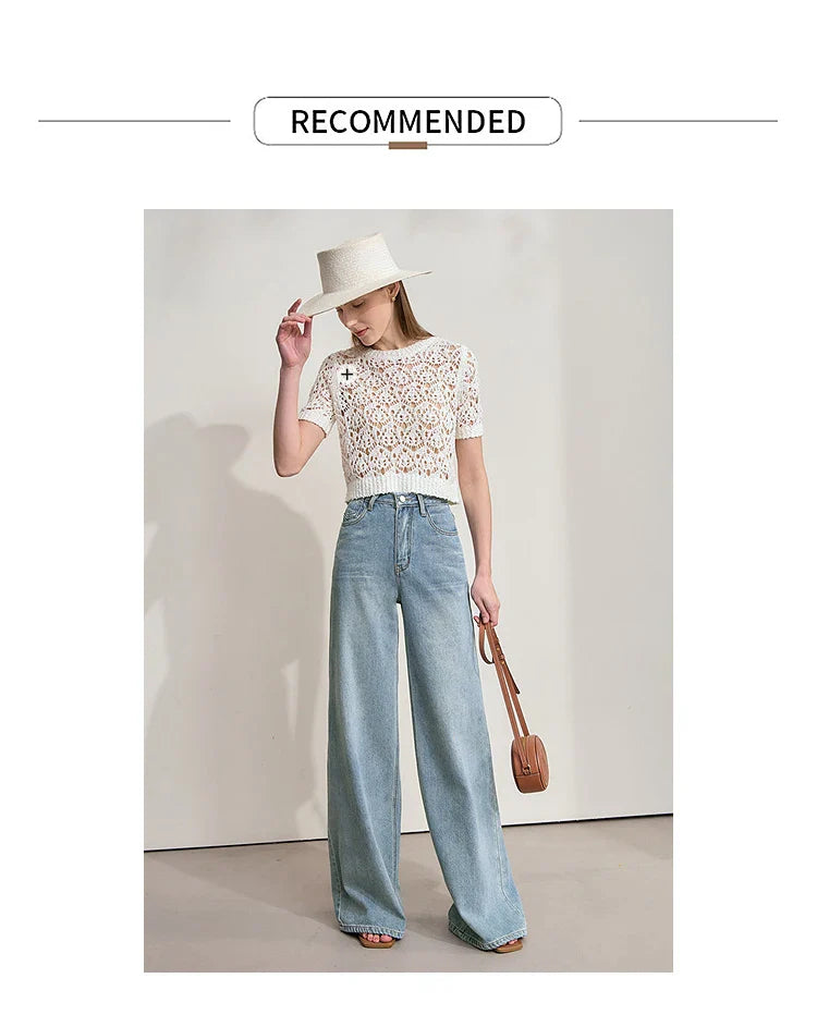 AMII Minimalist Blue Jeans Women 2025 Summer New Versatile Denim Wide Leg Pants Low Waist Thin Casual Loose Trousers  12542121