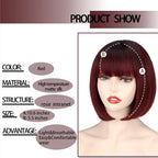 HAIRJOY Women Short  Straight  White Bob Wig with Bangs  Synthetic Hair for Daily Party Cosplay Halloween