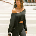 BIIKPIIK Casual Off Shoulder Solid Knitted Tops Concise Skew Collar Long Sleeve Autumn Tees For Women Sporty Irregular T-shirts