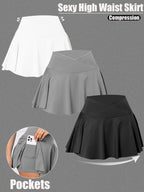 3Pack Dopamine Pockets Tennis Skirts for Women Fitness Skinny Pleated Skirt Outdoors Corset Pockets Shorts High V Waist