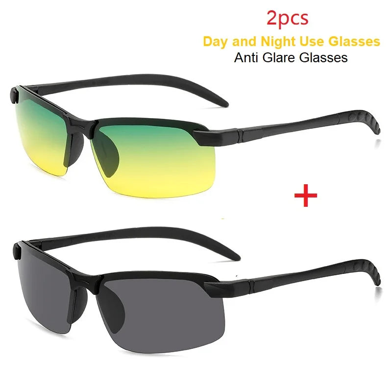 1/2PCS Night Vision Glasses Men Anti-Glare Driving Goggle Half Frame Polarized Sunglasses for Driver UV400 Day and Night Glasses