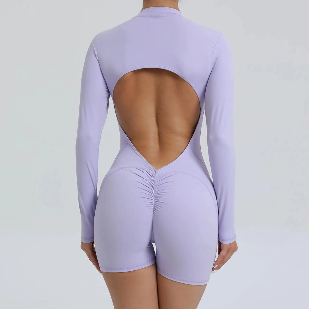 2025 Pad Zipper Long Sleeve Yoga Set Women One Piece Jumpsuit Gym Workout Shorts Fitness Bodysuit Sports Athletic Suit XP358