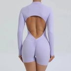 2025 Pad Zipper Long Sleeve Yoga Set Women One Piece Jumpsuit Gym Workout Shorts Fitness Bodysuit Sports Athletic Suit XP358