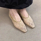 2025 New Lace Mesh Breathable Single Shoes Women's Summer French Square Toe Slip-On Chain Mary Jane Flats