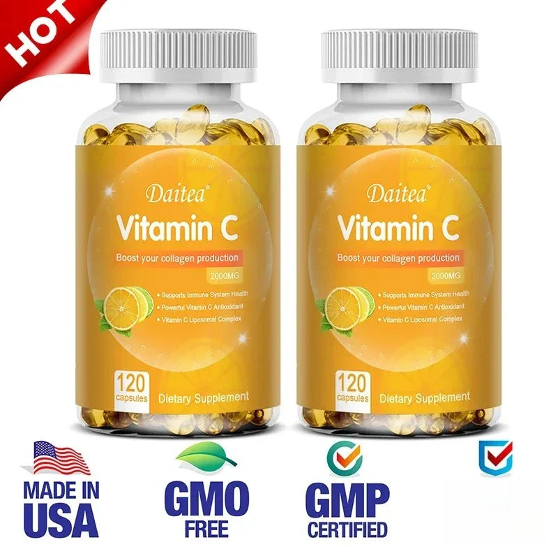 Daitea Vitamin C Capsules 2000 mg Nutritional Supplement - Antioxidants promote skin, hair, nails and immune health