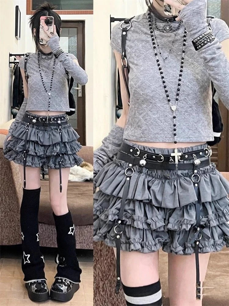 Gothic Y2k Elastic Waist Harajuku Y2k Short Skirt Women Hot Chick Chic Ruffle Subculture Skirts Design Retro Cake Skirt Lolita