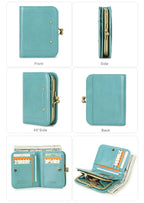 CONTACT'S Genuine Leather Short Wallets for Women Kiss Lock Classic Wallet Metal Frame Coin Purses Card Holder Money Clip Bags