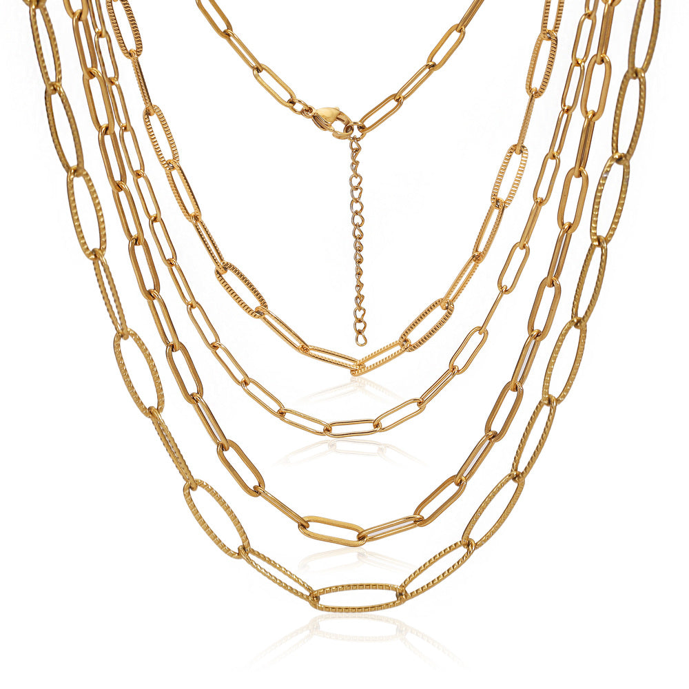 5pcs 45+5cm plated Gold Stainless Steel Link Chains Oval Bulk Necklaces Jewelry Adjustable Chains Wholesale Chokers DIY Crafts