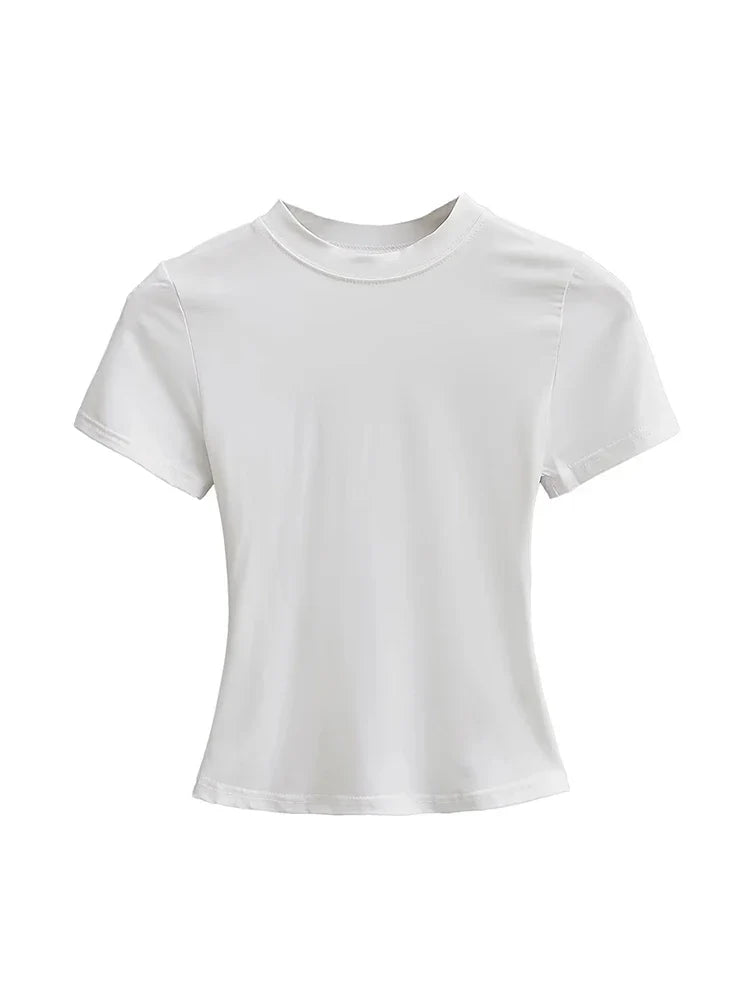 2025 New High Quality Casual T shirt Sexy Slim Short Sleeves Fashion Trend Solid Women Clothing y2k Tops