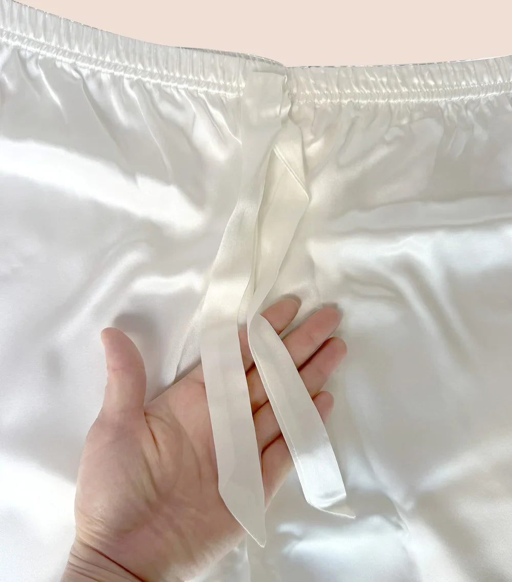 100% Real Mulberry Silk Womens Pajamas Set Sleepwear Pjs Button Down Short Sleeve Shirt Top and Shorts Loungewear 2 Piece M-4XL