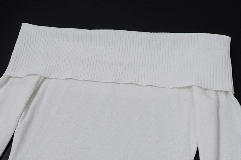 Candyhot Solid Elegant Off Shoulder Ribbed Crop Tops Autumn Fashion Casual Skinny Long Sleeve Camis Gentle Y2K Tight T-shirts