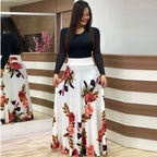 Autumn hot selling European and American flower color matching dresses, long dresses, women's clothing in stock