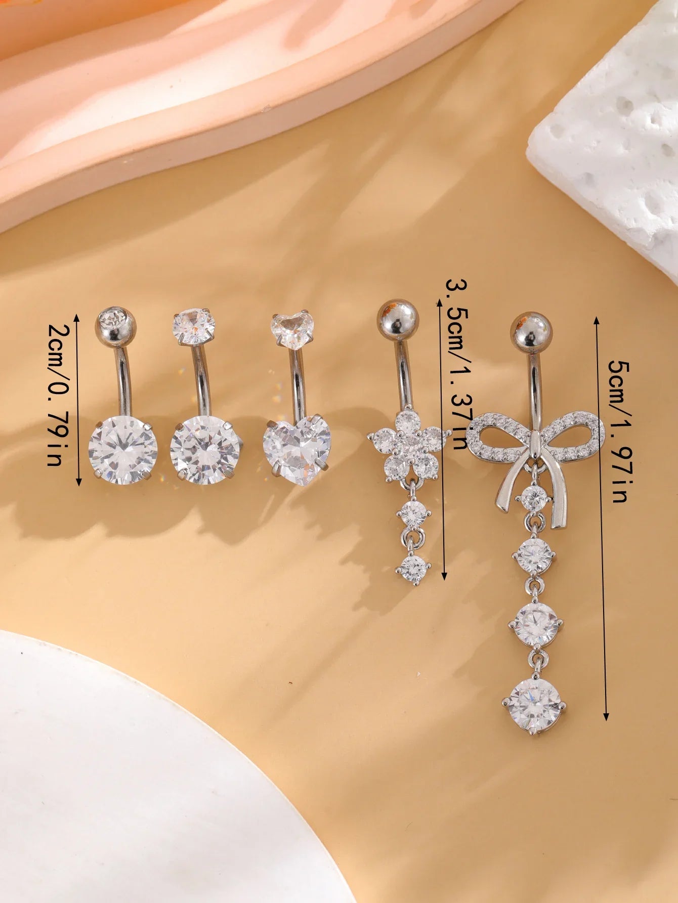 14G Gold Color Series Butterfly Dangled Belly Piercing Sets 5PCS/Lot Heart Flower Curved Navel Navel Ring Belly Button Rings