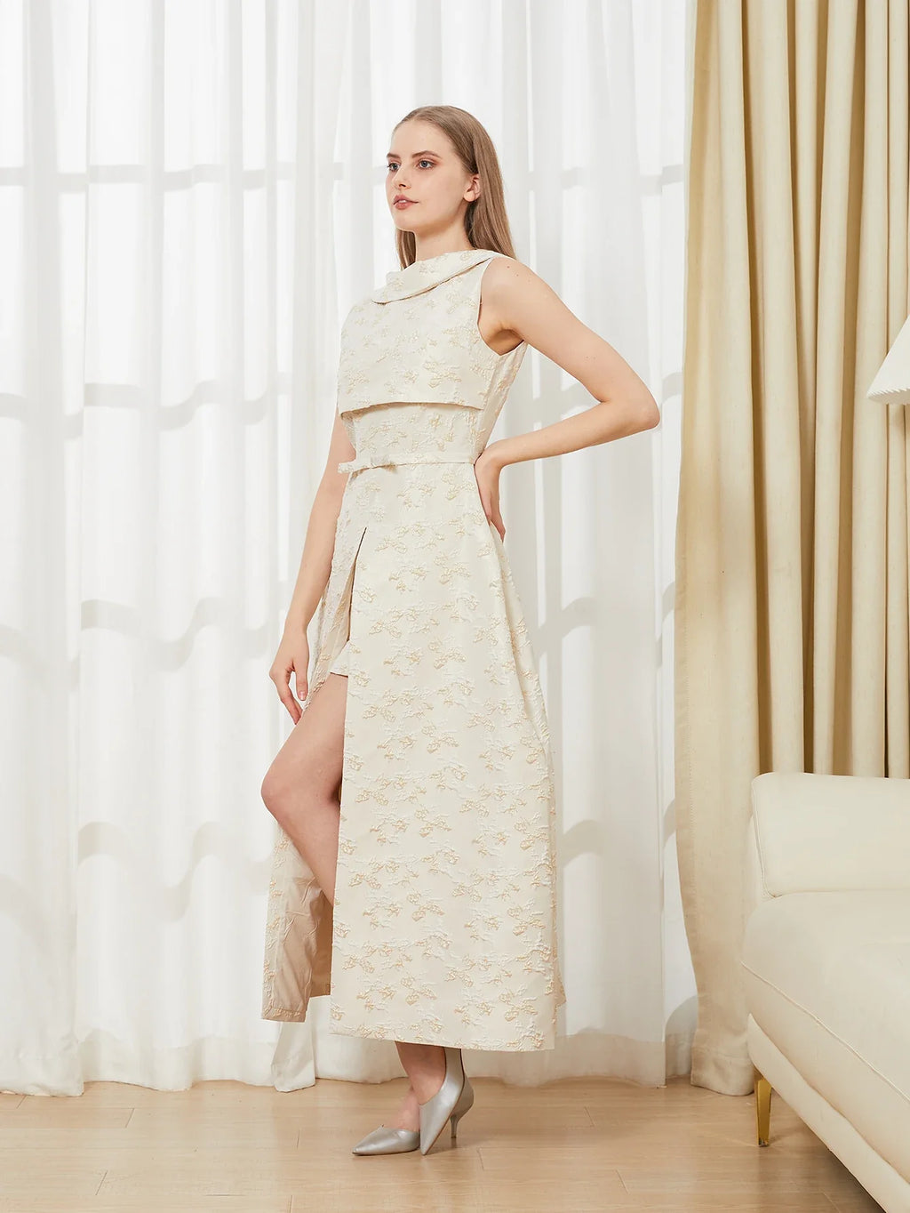 Elegant Dress 2024 Summer New Fashion Women Long Maxi Backless Sleeveless Split Jacquard  Dresses Evening Dress Robes