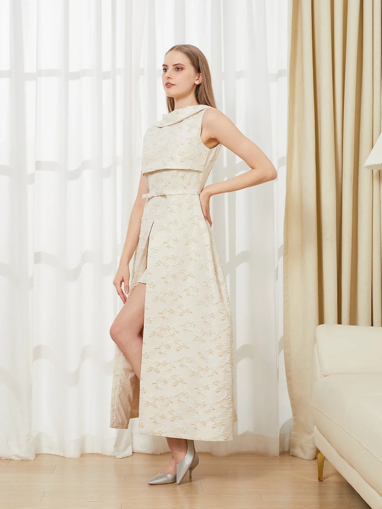 Elegant Dress 2024 Summer New Fashion Women Long Maxi Backless Sleeveless Split Jacquard  Dresses Evening Dress Robes