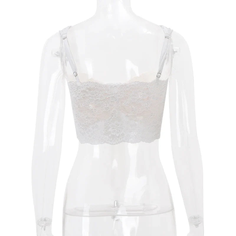 Candyhot Sexy Mesh Perspective Crop Tops Summer Y2K Lace Low cut Slim Strap Top High Street Fashion Nightclub Top Women's Wear