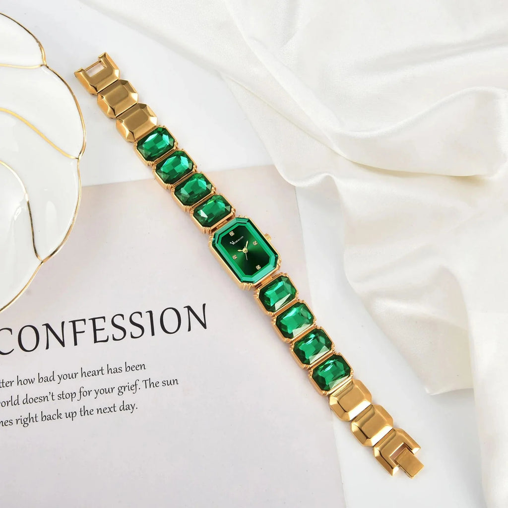 1PC Luxury Women's Watch Fashion Stainless Steel Gold Gorgeous Water Diamond Square Quartz Movement Gift Wrist Watches for Women