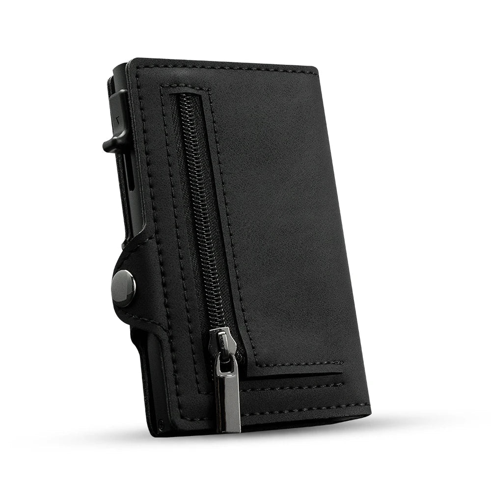 CASEKEY Pink Wallet Slim Minimalist Leather Pop UP Wallet Rfid Blocking Mini Aluminum Automatic Card Holder for Women Men