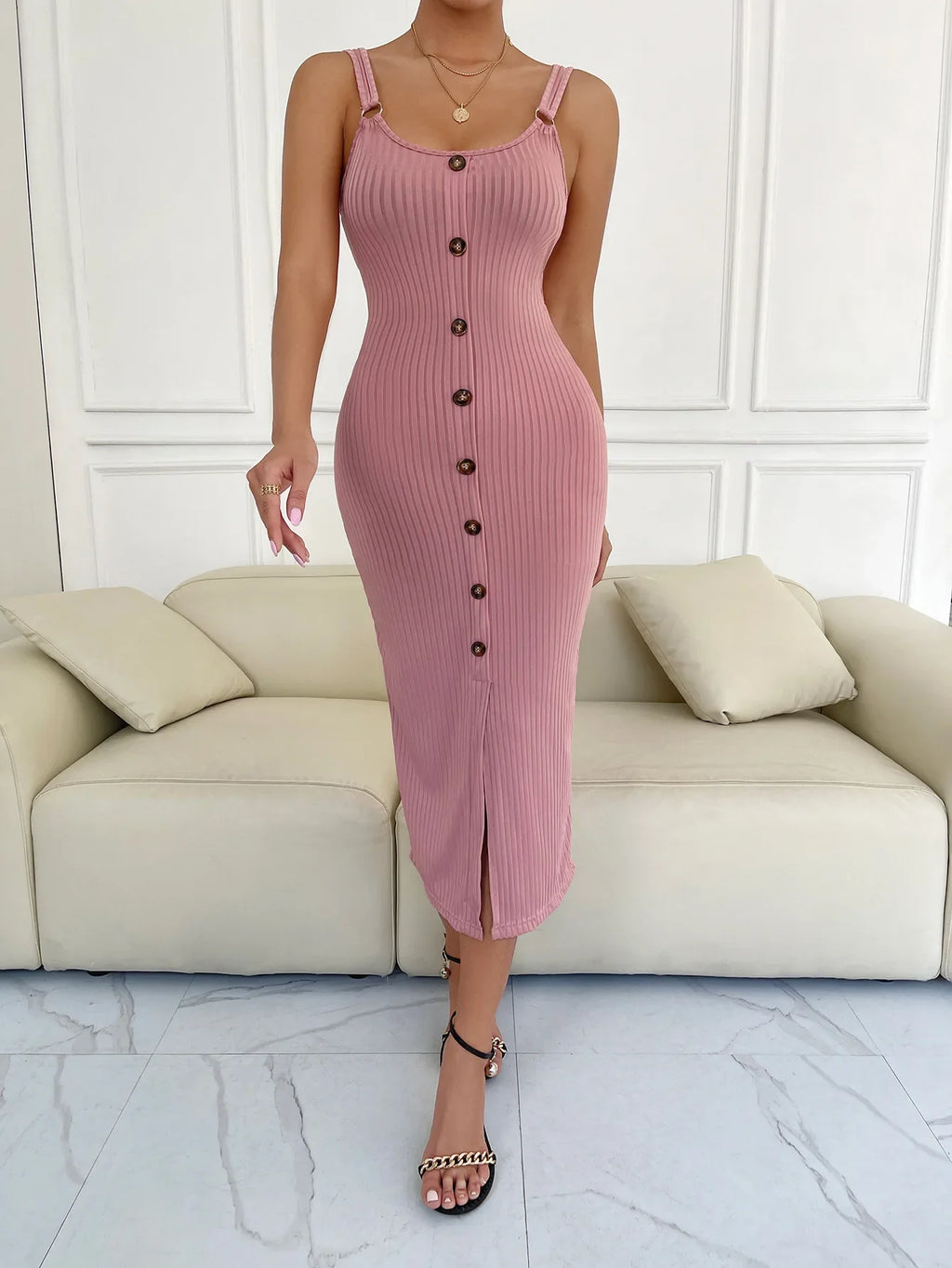 2025Summer European And American Suspender Dress Slim And Sexy Knitted Slit One-step Skirt vestidos largos Elegant Sexy Outfits1