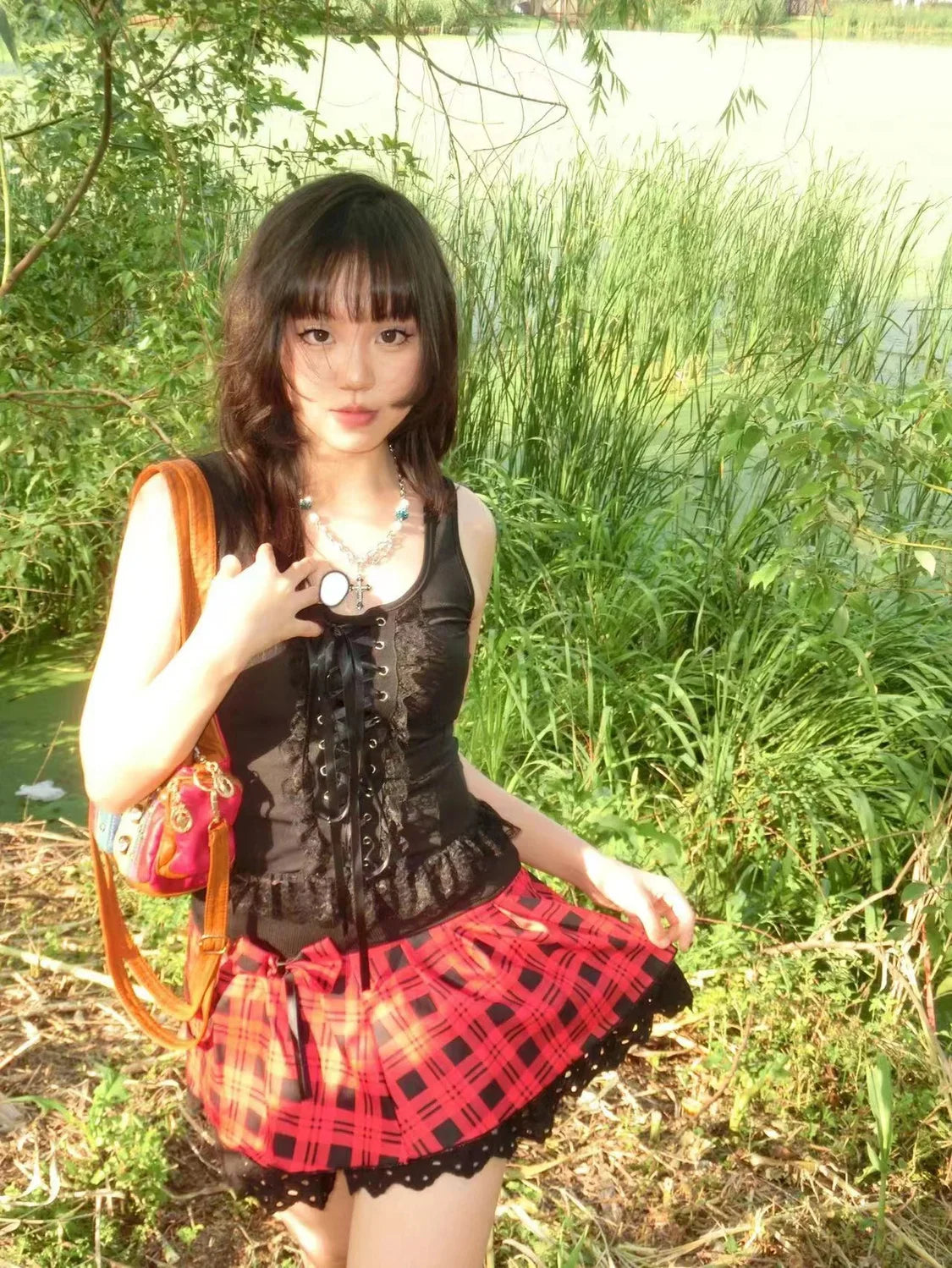 2025 Streetwear Lace Patchwork Tank Tops Women Y2k Aesthetic Halter Crop Top Sweet Bandage Off Shoulder Cross Drawstring Tanks