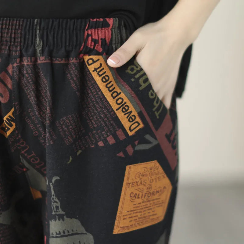 1pcs Spring Summer Women Cotton Comfort Breathable Pants Female Grid Flower Print Casual Loose Pant Lady Haren Straight Leg Pant