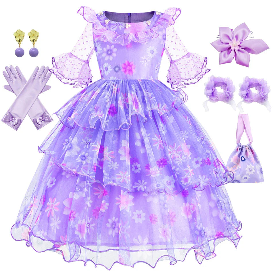 Encanto Princess Costume Isabella Dress Suit Charm for Girls Cosplay Isabela Carnival Christmas Birthday Party Mirabel Clothes