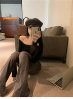 Elegant Off-Shoulder Long Sleeve Knitted Top For Women 2023 Autumn Slimming Smooth Base Layer T-Shirt Polyester Fiber Full Sleev