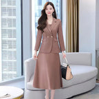 2Pcs/Set Summer Women Suit Dress Outfit  Solid Color Mid-length Lady Dress Sets Light Luxury Commute Sling Dress Coat Set
