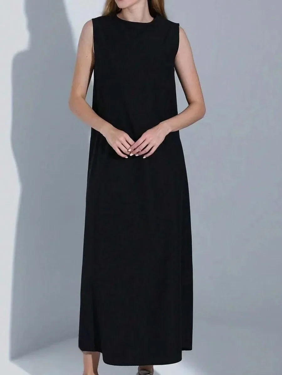 Casual White Dress Simple Vest Dress Loose Round Neck Draped Straight Skirt