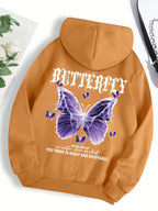 Beautiful Purple Butterfly Printing Hoodies Women Fleece Pocket Hoody Simple Casual Hoodie Autumn Loose Female Streetwear