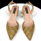 2025 Luxurious Italian Women's Party Shoes & Bag Set â€?Elegant Golden Rhinestone Spring/Summer Sandals with Pointed High Heels f