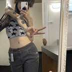 Aesthetic Retro Streetwear Harajuku Goth Sleeveless Tank Top Y2K Fashion Stars Cute Baby T Shirt Summer E-girl Crop Top Slim EMO