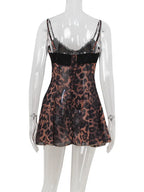 Ahagaga Sexy Leopard Women's Mini Dresses Camisole Sleeveless V-Neck Slim Fit Lace Bows Blackless Streetwear Bodycon Vestidos