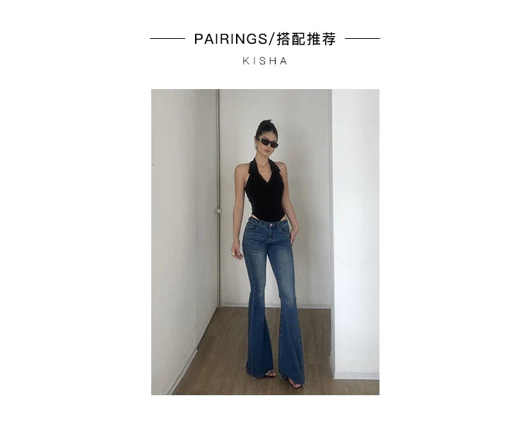 American Style Spicy Girl Sleeveless Polo Neck Solid Bodysuits Women's 2024 Summer New Sexy Backless High Waisted Slim Top Q29N