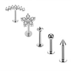 5PCS Flower Tragus Piercing Set Flat Back Cz Cartilage Stud Earring Helix Jewelry Conch Rook Stud Lot Labret Lip Piercing Bulk