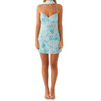 Elegant Women s Sleeveless Bodycon Dress with Spaghetti Straps and V Neckline Perfect for a Night Out with Matching Scarf