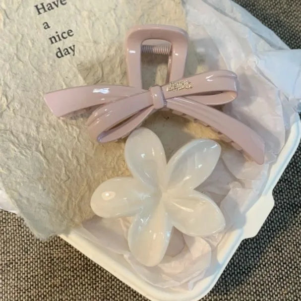 2Pcs/set Vintage Blue Polka Dot Red Bow Hair Clip Shark Claw Clamp Hairpin Barrette Korean Hair Headwear Accessory For Women